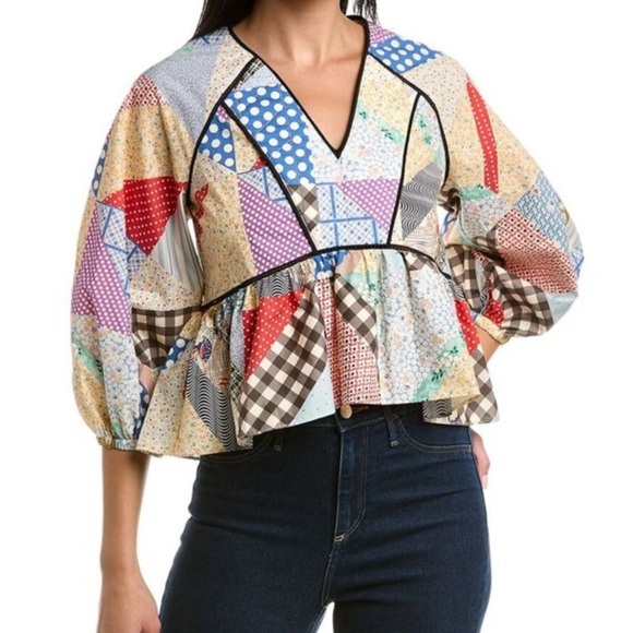 HUNTER BELL Tops - HUNTER BELL Grayson patchwork peplum top NWOT